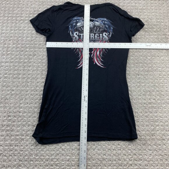 Sturgis Black Hills Rally Women Biker Shirt Medium M Black T-Shirt Lightweight - Picture 6 of 8